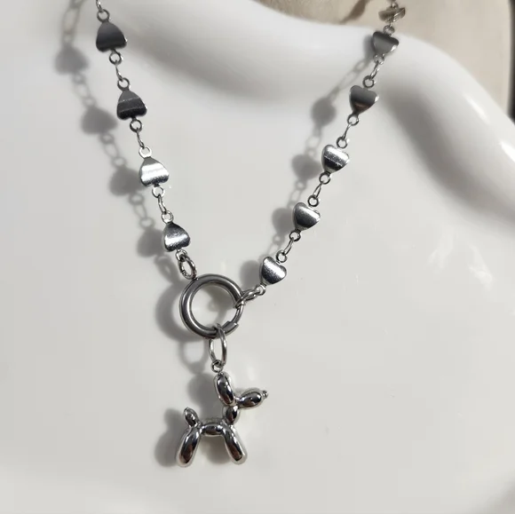Stainless Steel Balloon Dog Necklace - Picture 2 of 5